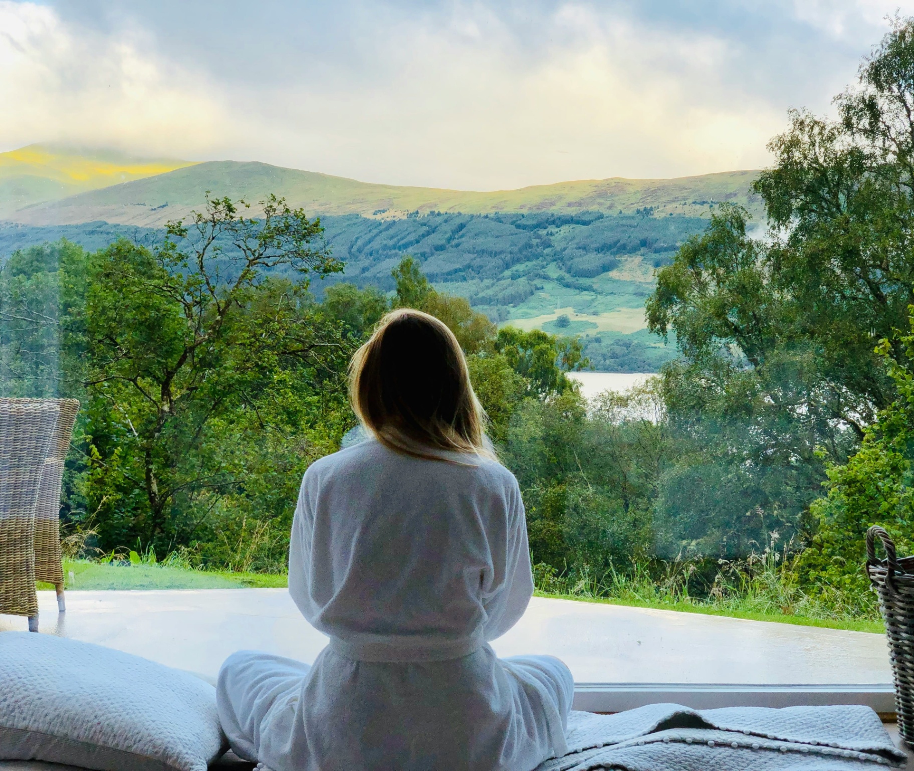 Person looking at peaceful mountain view
